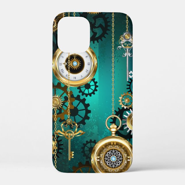 Funda De Case-Mate Para iPhone Steampunk Jewelry Watch sobre un fondo verde (Reverso )