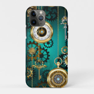 Funda Para iPhone 11 Pro Steampunk Jewelry Watch sobre un fondo verde