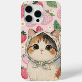 Funda Para iPhone 15 Pro Max Strawberry Cute Cat Phone Case Kawaii Kitten