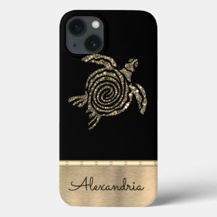 Funda Para iPhone 13 Stylish Gold Mosaic Turtle 