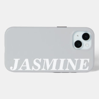 FUNDA PARA iPhone 15 STYLISH MODERN CUSTOM NAME SOLID LIGHT GREY COLOUR