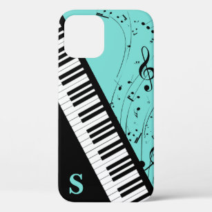 Funda Para iPhone 12 Stylish Piano Keyboard Music Notes Monogram Mint