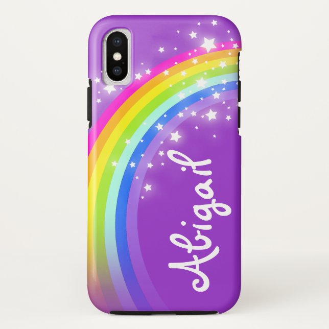 Funda De Case-Mate Para iPhone Su carta de nombre rainbow púrpura iphone case (Reverso)