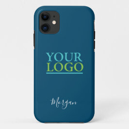 Funda Para iPhone 11 Su logotipo/arte/foto, Nombre guión blanco, Azul m