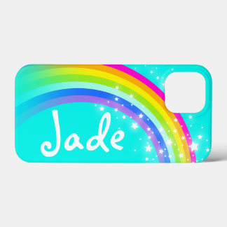 Funda Para iPhone 13 Mini Su nombre 4 letras arcoiris aqua