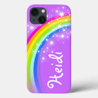 Funda Para iPhone 13 Su nombre 5 letras color arcoiris púrpura