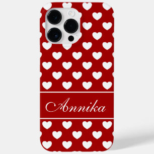Funda Para iPhone 14 Pro Max De Case-Mate Su Nombre, Corazones Blancos En Rojo