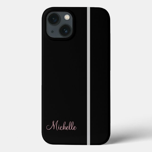Funda De Case-Mate Para iPhone Su nombre en banda gris sobre gráfico negro (Reverso)