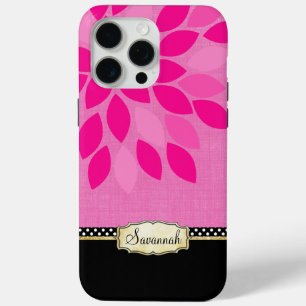 Funda Para iPhone 15 Pro Max Su nombre Floral Rosa Negro Oro