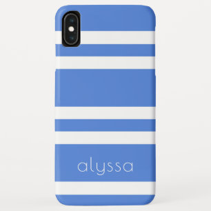 Funda Para iPhone XS Max Su nombre franco franjas dobles azules y blancas