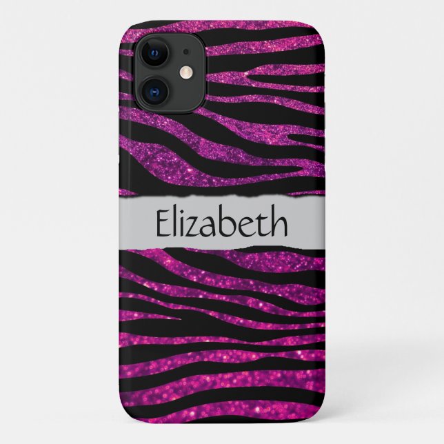 Funda De Case-Mate Para iPhone Su nombre - Impresión animal, cebra, Purpurina - R (Reverso)