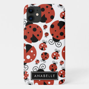Funda Para iPhone 11 Su nombre - Ladybugs, Ladybirds - Negro rojo
