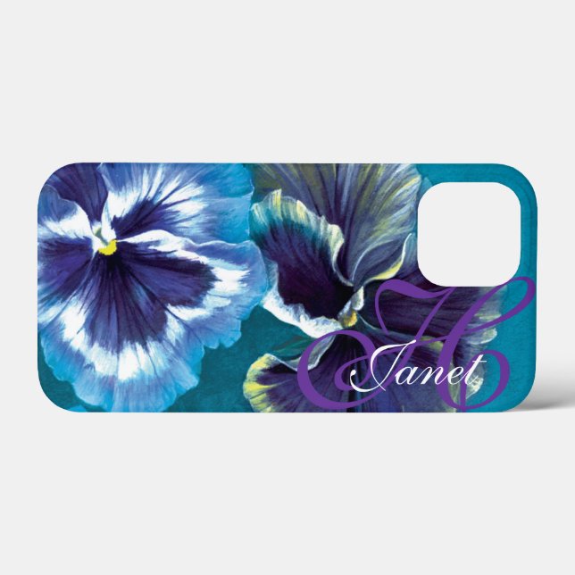 Funda De Case-Mate Para iPhone Su nombre pansy floral aqua iphone case (Reverso (Horizontal))