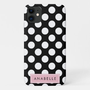 Funda Para iPhone 11 Su nombre: puntos de polka, puntos - rosa blanco n