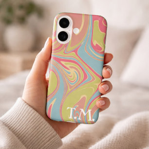 Funda Para iPhone XS Max Su regalo de cumpleaños mármol rosa y verde con mo