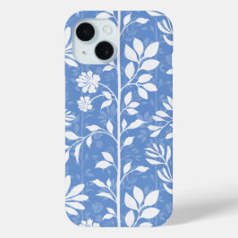 Funda Para iPhone 15 Suave Azul Denim Floral Poético Botánico