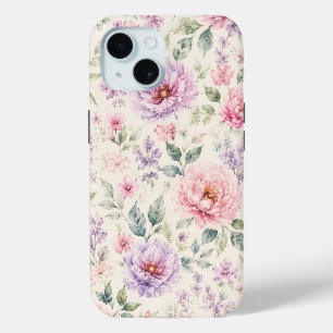 Funda Para iPhone 15 Suave Peonía Floral Acuarela