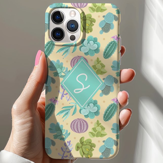 Funda De Case-Mate Para iPhone Suculento Monograma De Patrón De Planta De Cactus (Subido por el creador)