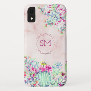 Funda Para iPhone XR Suculento Monograma Geométrico De Mármol Rubor Cac
