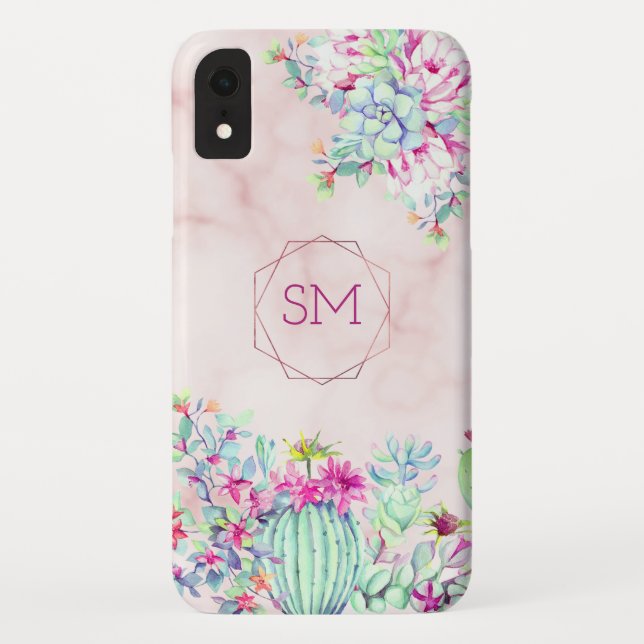 Funda De Case-Mate Para iPhone Suculento Monograma Geométrico De Mármol Rubor Cac (Reverso)