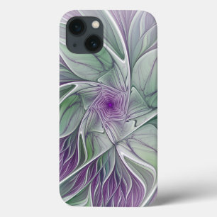Funda Para iPhone 13 Sueño de flores, abstracto arte fractal verde púrp