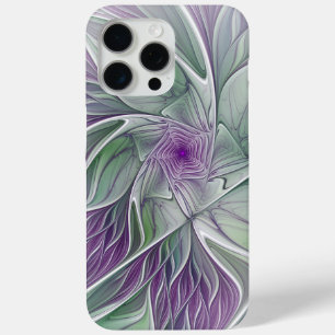 Funda Para iPhone 15 Pro Max Sueño de flores, abstracto arte fractal verde púrp