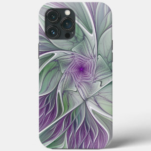 Funda Para iPhone 13 Pro Max Sueño de flores, abstracto arte fractal verde púrp