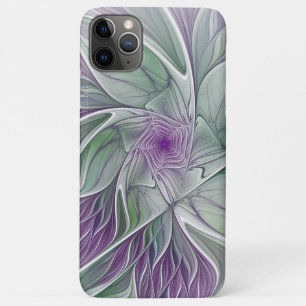 Funda Para iPhone 11 Pro Max Sueño de flores, abstracto arte fractal verde púrp