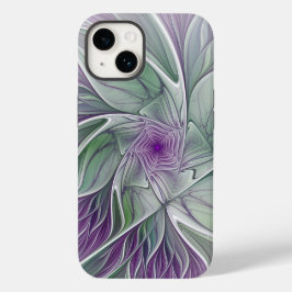Funda Para iPhone 14 De Case-Mate Sueño de flores, abstracto arte fractal verde púrp