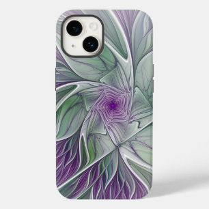 Funda Para iPhone 14 De Case-Mate Sueño de flores, abstracto arte fractal verde púrp