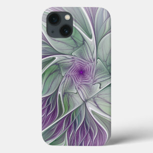 Funda Para iPhone 13 Sueño de flores, abstracto arte fractal verde púrp