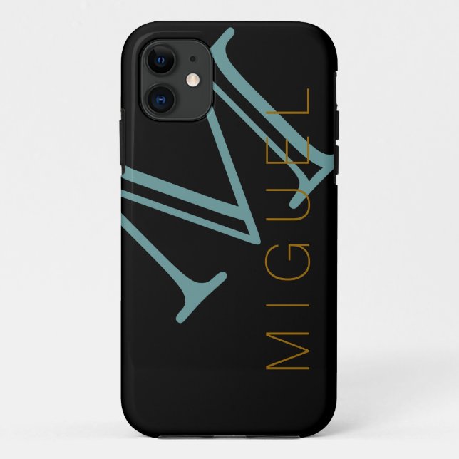 Funda De Case-Mate Para iPhone sugerencia masculina monogramada negra (Reverso)