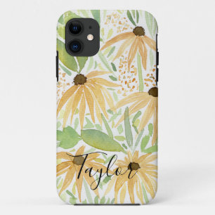 Funda Para iPhone 11 Sunflower acuarela, arte botánico