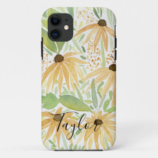 Funda Para iPhone 11 Sunflower acuarela, arte botánico
