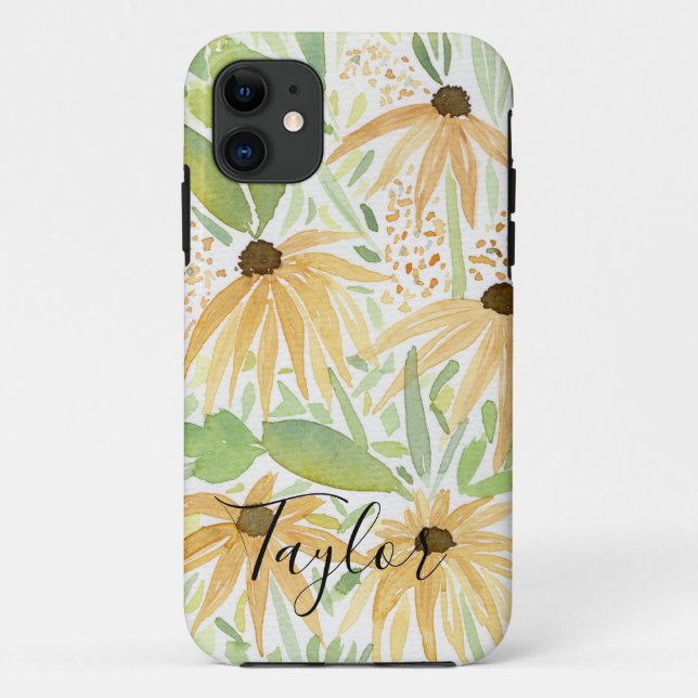 Funda De Case-Mate Para iPhone Sunflower acuarela, arte botánico (Reverso)