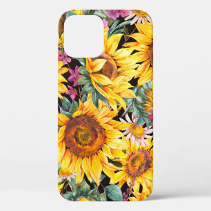 Funda Para iPhone 12 Sunflower acuarela verano vintage sin costuras