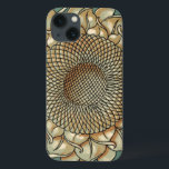 Funda Para iPhone 13 Sunflower Bloom on Blue-green Background<br><div class="desc">An in-your-face print of a sunflower bloom on a blue-green background. You can almost hear the bees humming near the flower,  ready to help pollinate world with this botanical beauty!</div>