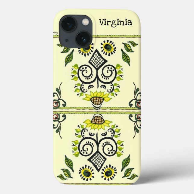 Funda De Case-Mate Para iPhone Sunflower Folk Pattern and your name (Reverso)