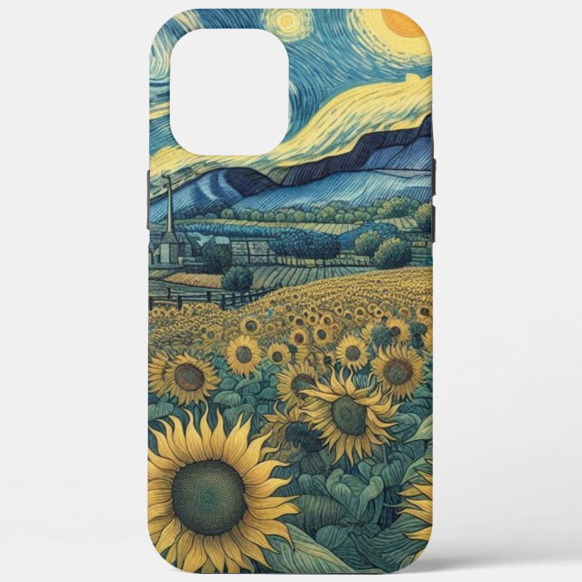 Funda De Case-Mate Para iPhone Sunflower Meadow in the Starry Night (Reverso )