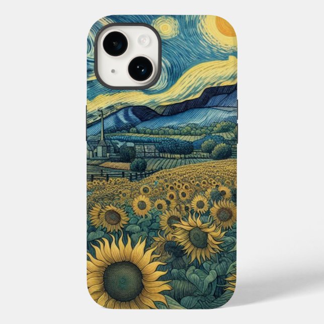 Funda De Case-Mate Para iPhone Sunflower Meadow in the Starry Night (Reverso )