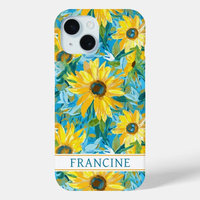 Funda De Case-Mate Para iPhone Sunflower Painting Monogrammed (Reverso )