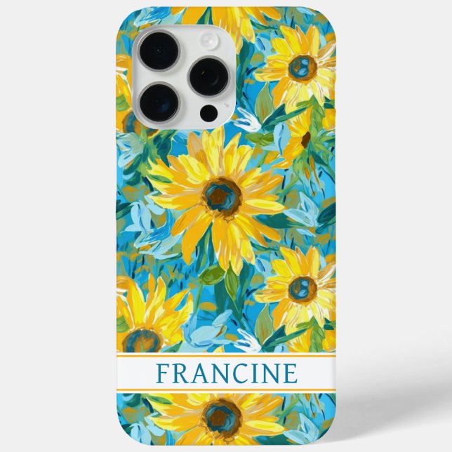 Funda De Case-Mate Para iPhone Sunflower Painting Monogrammed (Reverso )