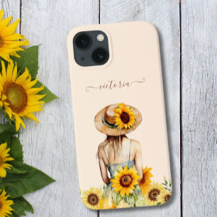 Funda Para iPhone 13 Sunflower Watercolor Floral Bohi Art Script Nombre