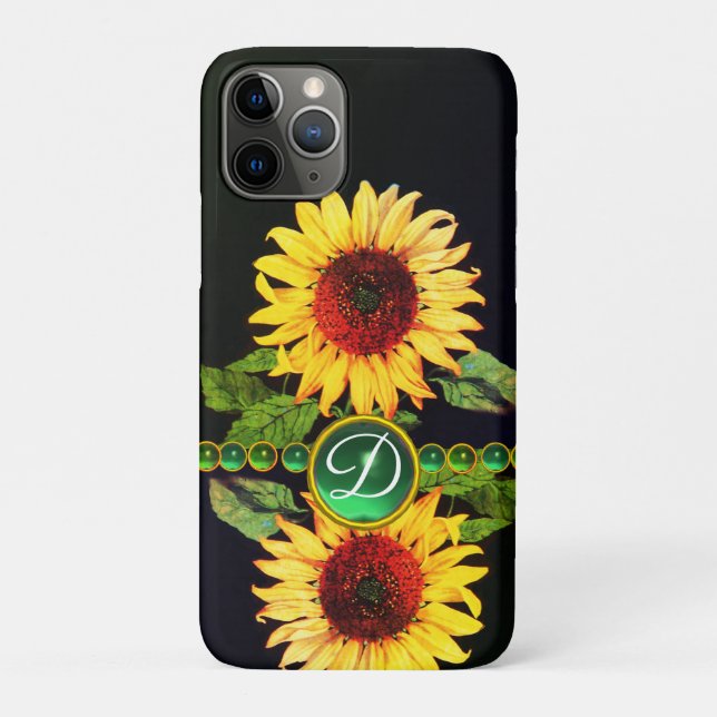 FUNDA DE Case-Mate PARA iPhone SUNFLOWERS,GEMSTONES VERDES EMERRIOS FLORALES MONO (Reverso)