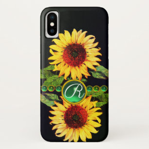 FUNDA PARA iPhone X SUNFLOWERS,GEMSTONES VERDES EMERRIOS FLORALES MONO