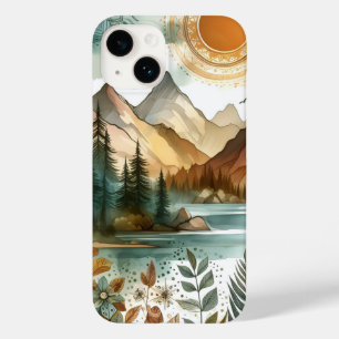 Funda Para iPhone 14 De Case-Mate Sunny Rustic Boho Nature Pattern Mountain Lake