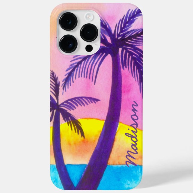 Funda De Case-Mate Para iPhone Sunset acuático, océano, palmeras personalizadas (Reverso)