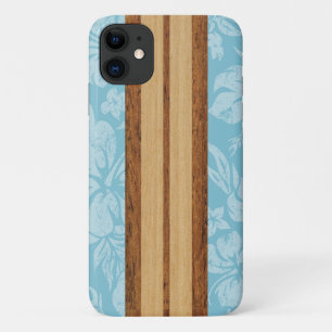Funda Para iPhone 11 Sunset Beach Faux Wood Surfboard Hawái Aqua