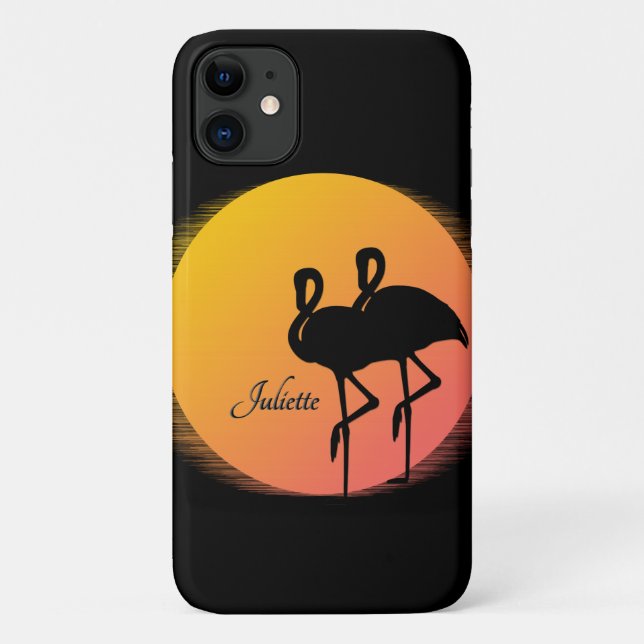 Funda De Case-Mate Para iPhone Sunset Flamingos Personal con Nombre (Reverso)