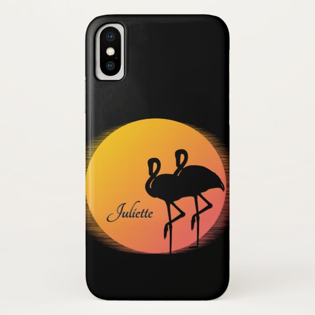 Funda De Case-Mate Para iPhone Sunset Flamingos Personal con Nombre (Reverso)